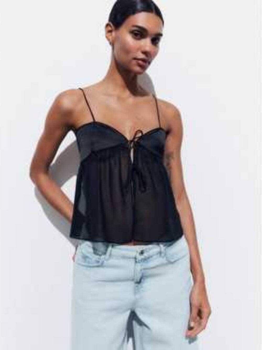 ZARA COMBINATION SATIN SEMI SHEER CAMISOLE small NWOT